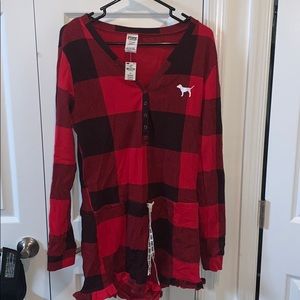 Flannel Pink PJ romper with scrunched/ tie waist